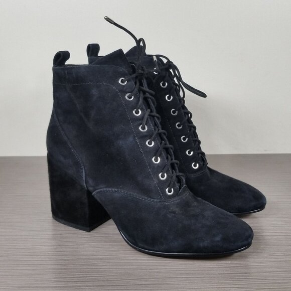 Sam Edelman Tate Lace-Up Bootie, Black Suede, Womens Size 8 M / 38 - Picture 1 of 13
